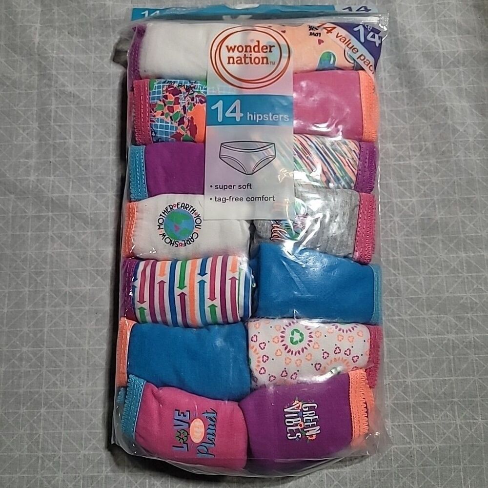 Wonder Nation 14 Pk Girls Hipsters Underwear Super Soft Tag Free Comfort Size 14